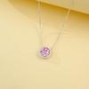 S925 Sterling Silver Diana-Style Pink Sapphire Halo Necklace - Elegant Anniversary Gift for Women