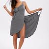 Women Striped Spaghetti Strap Cover‑Up Dress Loose Beach Midi Dress For Vacation Swimwear Cover Up