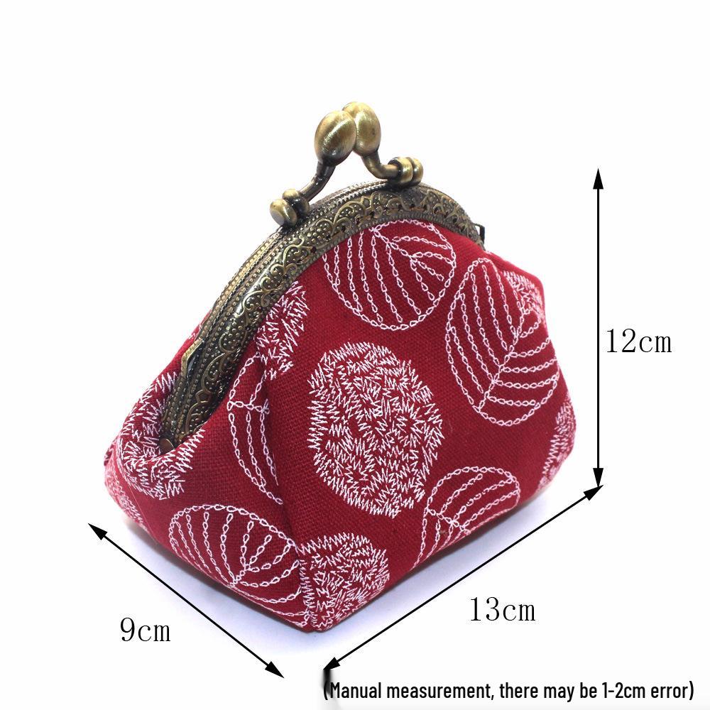 10.5cm Canvas Leaf Print Clasp Coin Purse - Handmade Retro Ladies' Clutch with Snap Closure