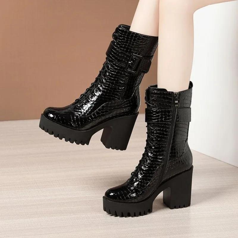 

Sales New High Heels Short Boots Winter New Women s Shoes Leather Boots with Velvet Thickened Warm Sneakers Women 39 чорний
