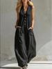 Spring/Summer 2026 Linen-Cotton Sleeveless V-Neck Solid Jumpsuit