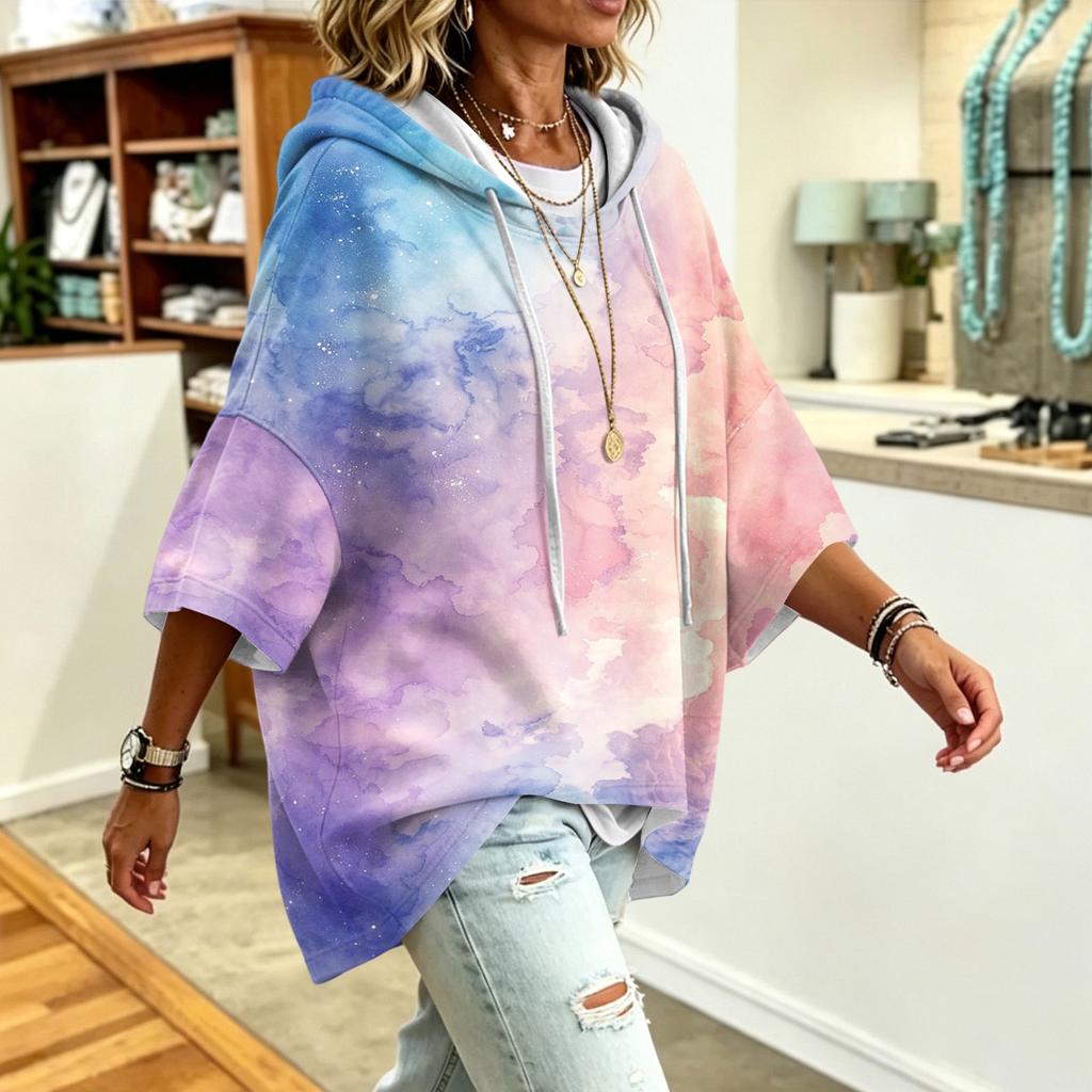 Damen Kapuzenpullover mit Farbverlaufdruck Lockerer Schnitt Lässiger Pullover