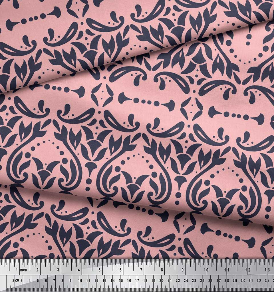 Soimoi Pink Japan Crepe Satin Fabric Moroccan Damask Print Fabric by metre 42 Inch