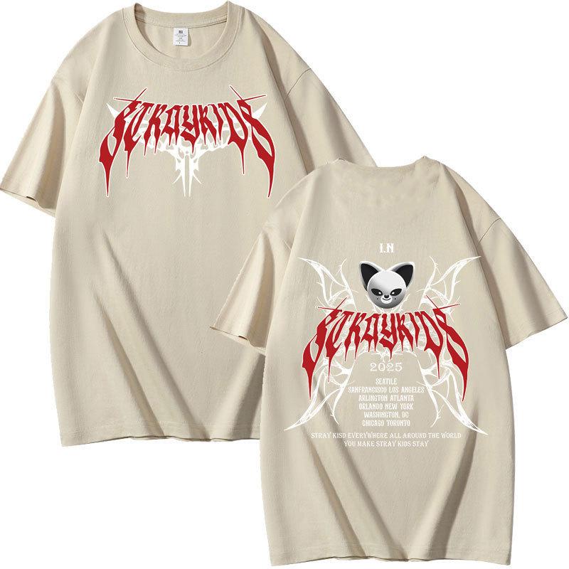 Stray Kids Dominated Peripheral Combination Peripheral Printing Summer Short Sleeve T-Shirt Cotton Loose S хаки