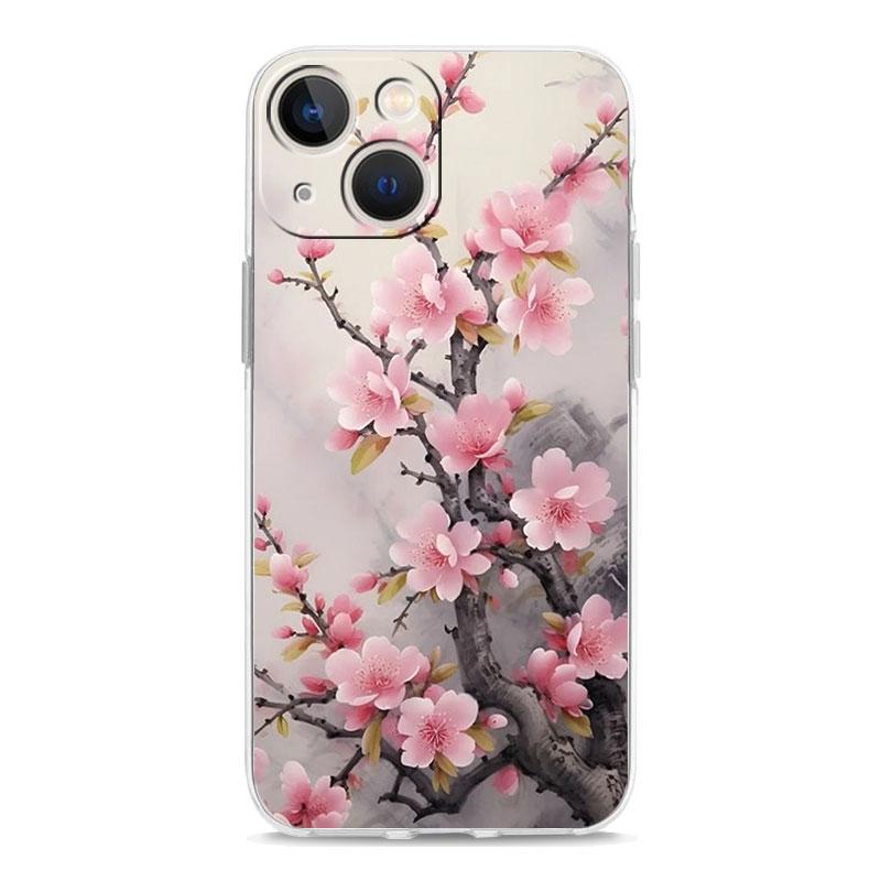 Cherry Blossom Tree Luxury Transparent Phone Case For iPhone 15 14 13 12 mini 11 Pro Max XS X XR SE 7 8 Plus Clear Cover