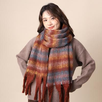 Hongxing Scarf Women'S Winter New Striped Ershawls Premium Autumn Winter Couple Plus Thick Warm Scarf Men