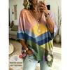 Plus Size Women's Simple Bohemian Pattern Print V-neck Top Three-quarter Sleeve Loose Casual T-shirt