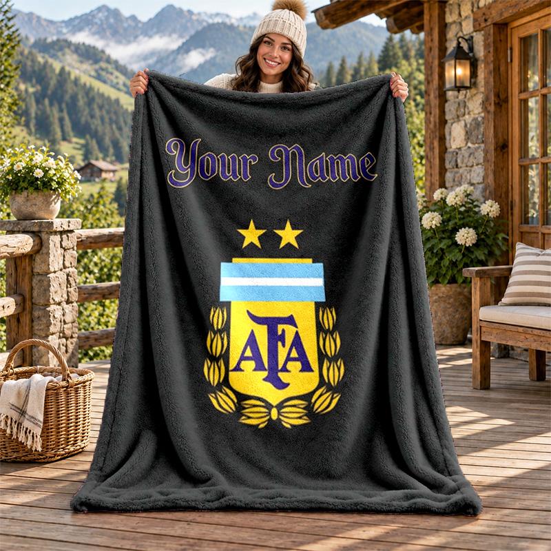 Argentina National Team Custom Name Flannel Blanket Personalized Soft Warm Plush Throw Blanket Customized Gift for Family Friends