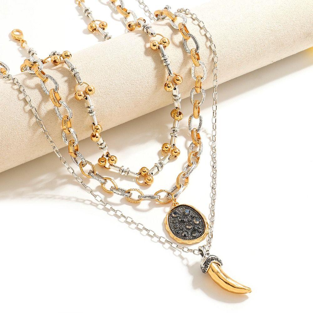 Exaggerated Ox Horn Pendant Necklace Earrings Irregular Sweater Chain Choker Clavicle Chain  Daily