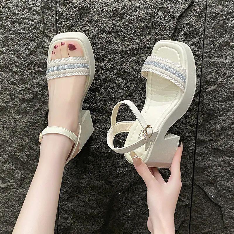 Sweet Lady Not Tired Feet Women's Shoes Women 2025 New Summer Internet Celebrity Explosion High Heel Thick Heel Word with Sandals