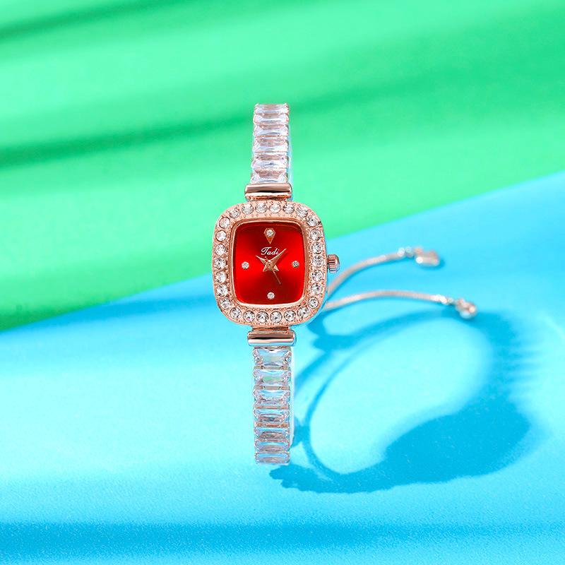 Fashion Diamond Inlaid Square Zircon Watch Exquisite Chain Bracelet Watches Women Free Adjustment Pulling Quartz Watches Reloj