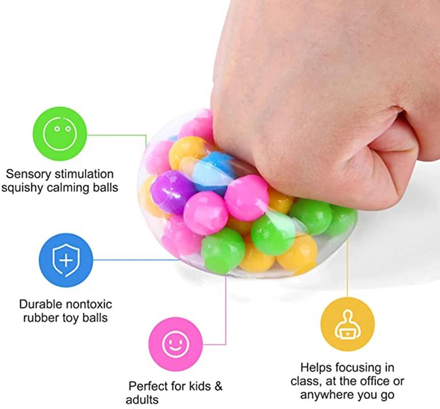 Fidget Toy Rainbow Anti-stress Fidget Tactile Toy 3pcs Soft Ball Colored Beads Autism Mood Squeeze Relief Healthy Vent Children Toy
