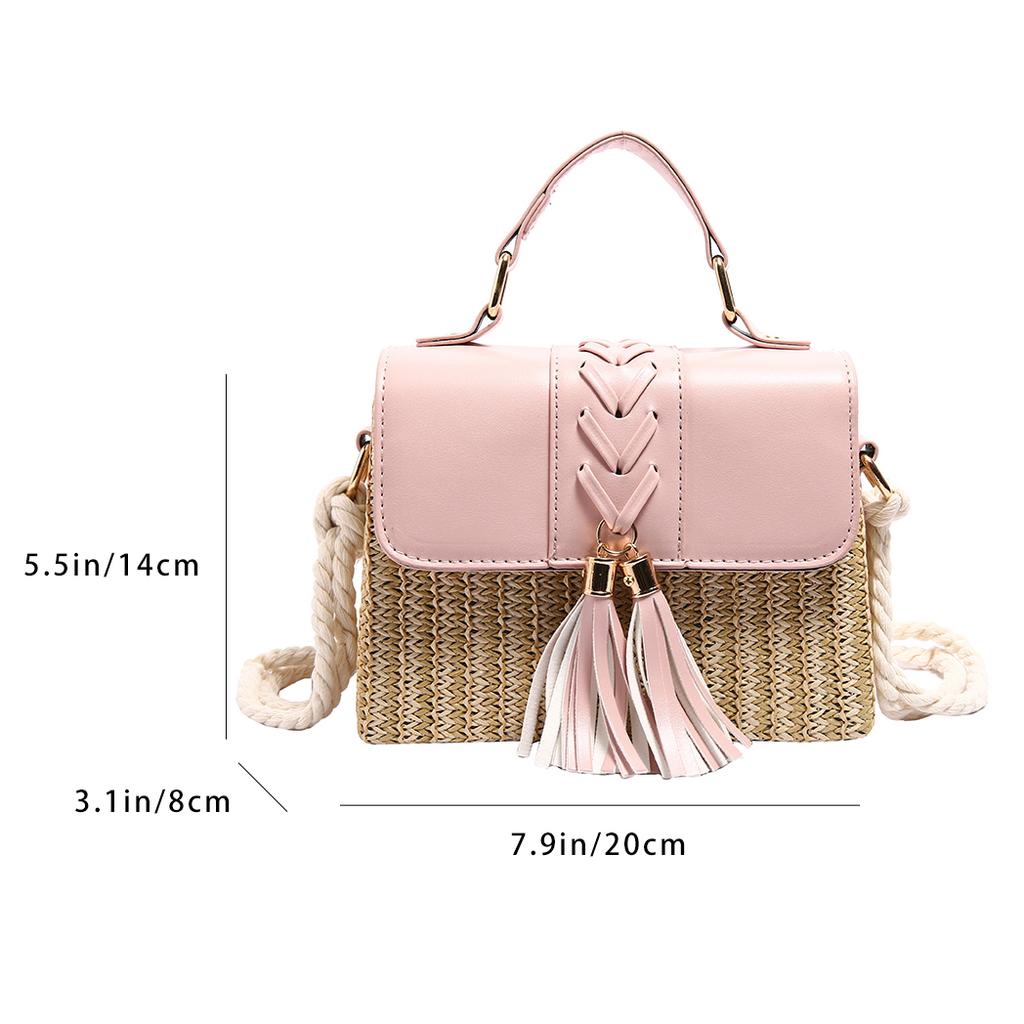Beach Straw Crossbody Bag For Women 2024 New Designer Boho Summer Bag Pu Leather Handbag And Purse Travel Cross Body Phone Bag