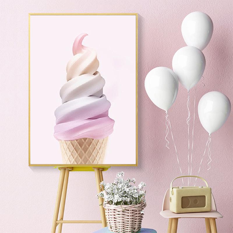 Nordic Moderne Rosa Eis Zuckerwatte Leinwand Malerei Druck Poster Wand Kunst Bild Für Mädchen Zimmer Dessert-Shop Dekoration