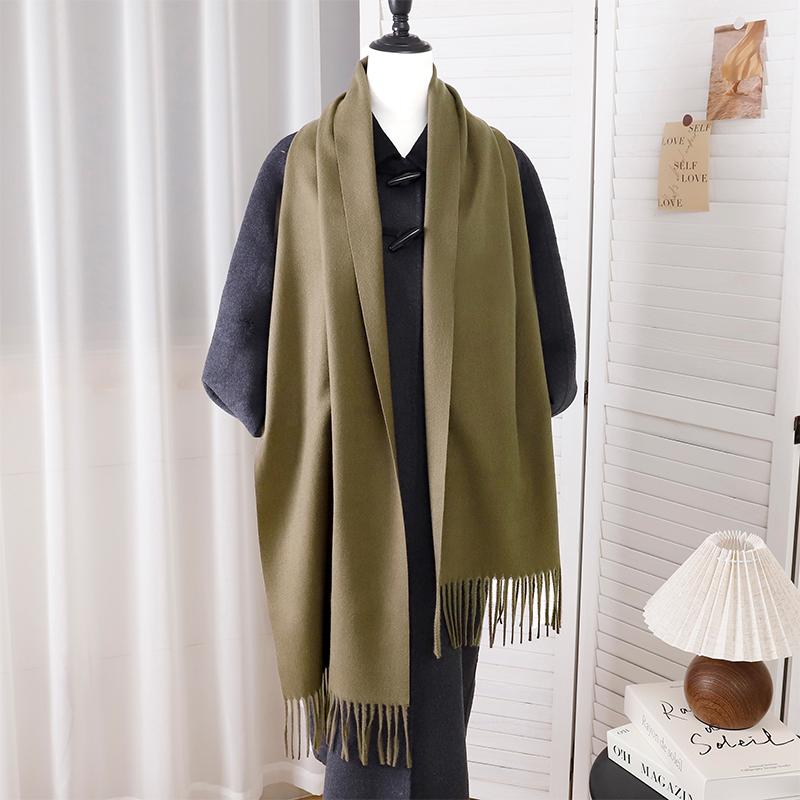 New Designer Luxury Women Warm Scarf Winter Cashmere Shawls Thick Solid Neckerchief Hijab Wraps Tassls Pashmina Foulard