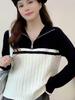2026 Women's Half-Zip Color Block Stand Collar Slim Fit Knit Top, Loose and Flattering