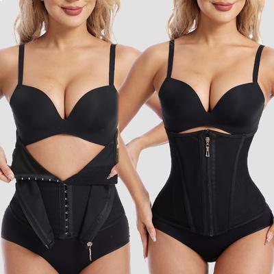 Women Latex Waist Trainer Shapewear Corset with Zipper and 3-Row Hook Tummy Control Body Shaper Slimming Cincher Belt