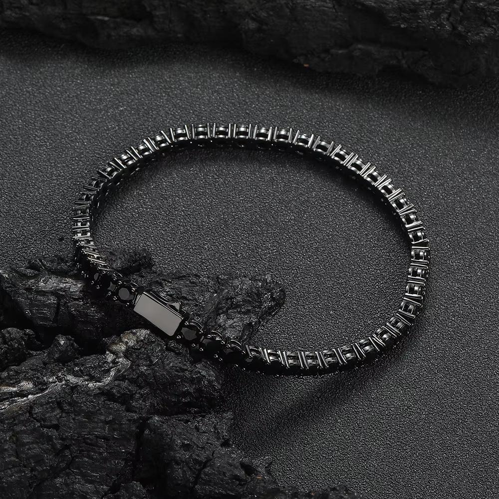 4mm Iced Out Black CZ Tennis Bracelet Spring Clasp Black Gun Plated Brass Hip Hop Jewelry for Women Men