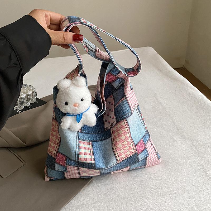 Lightweight and versatile canvas women's bag tote bag women's large-capacity student leisure bag 2025 new plaid shoulder bag