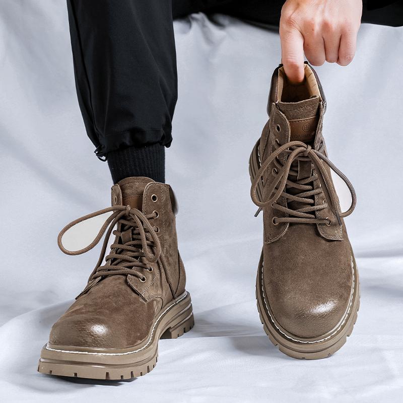 Fashion Men's Retro Boots British Style Work Shoes Autumn Winter Thick Bottom High Top Non Slip Warm Casual Leather Motorcycle Boots