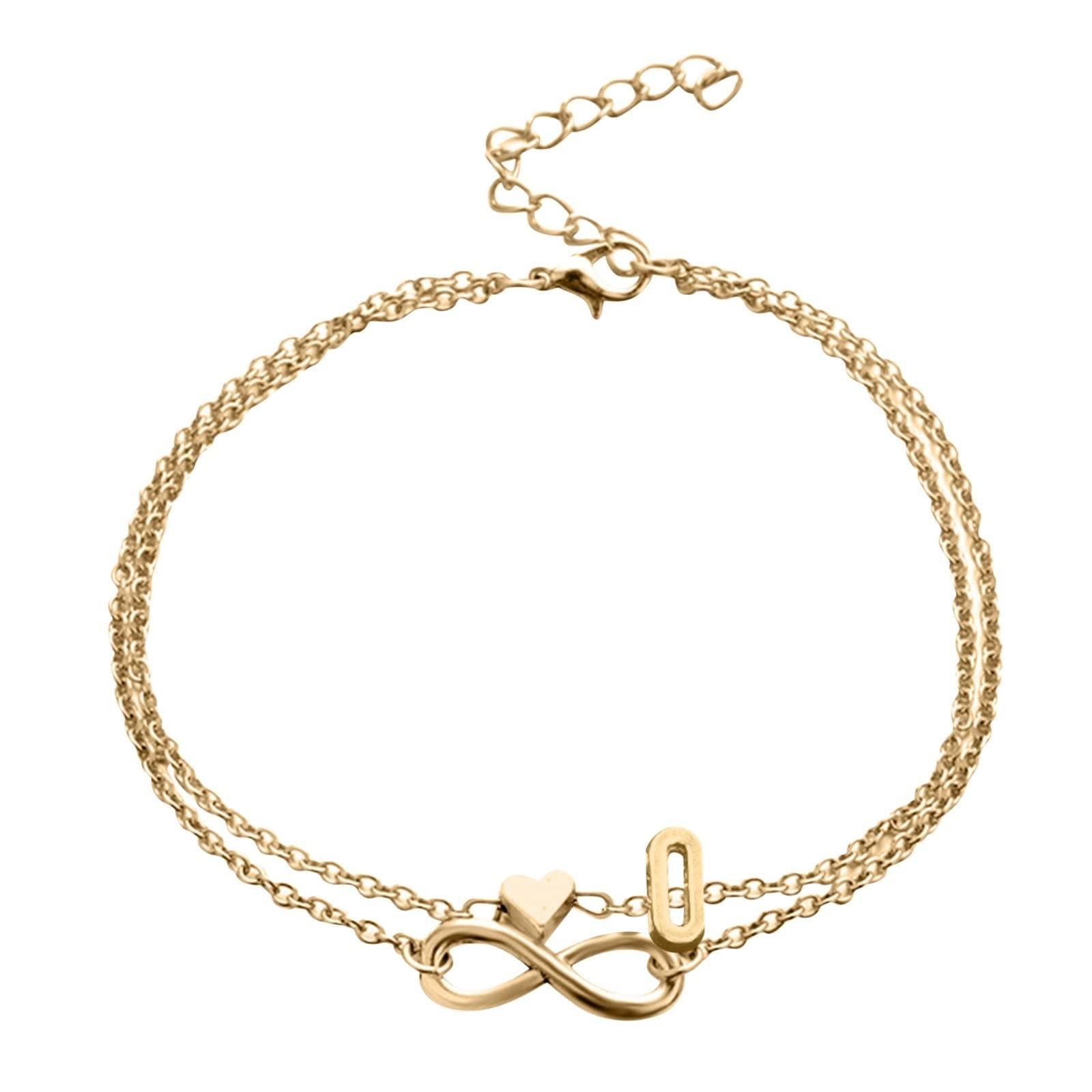 

Двойная цепочка для ног с буквами, бесконечная цепочка любви, женская цепочка для ног, летний подарок, пляжный подарок для мамы O золотой