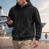 Men's American Style Double-Sided Fleece Hooded Jacket - Autumn/Winter, Zipper, Loose Fit, Casual Sweatshirt.