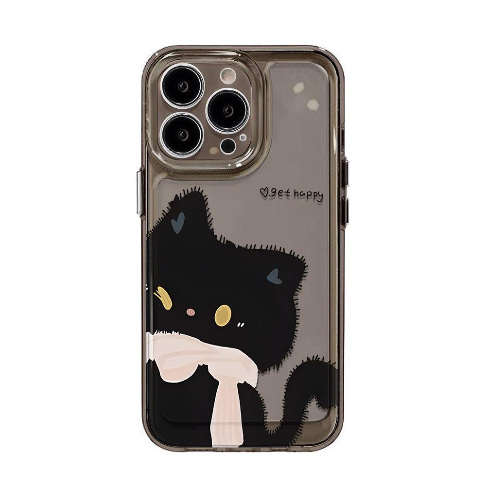 Cute Wind Simple Black Cat iPhone17ProMax Mobile Phone Case Apple 16Pro Soft Case 13 Transparent Protective Case