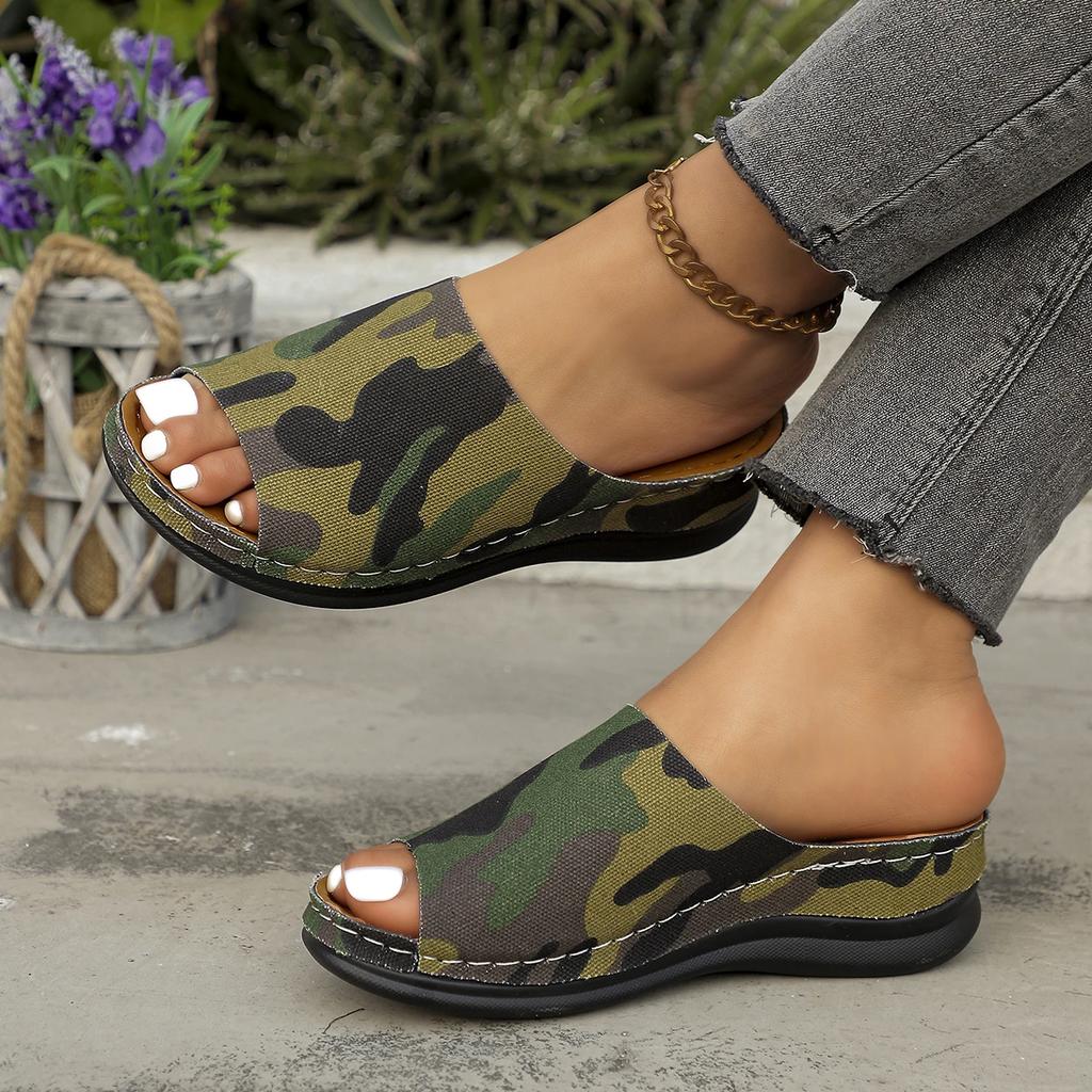 New Women's Fashion Shoes Summer Open-toed Women's Slippers Comfortable Lightweight Wedge Shoes Classic Printed Platform Slippe