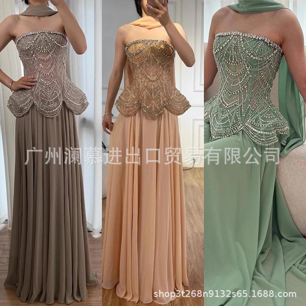 Serene hill caramel fashion celebrity temperament banquet host bridesmaid evening dress LA11911