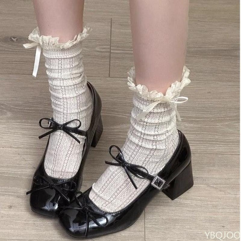 Fashion Versatile Thick Heels for Spring Autumn Not Tiring Feet Exquisite Mid Heeled Women's Shoes Casual Bow Elegant Square Toe Shoes