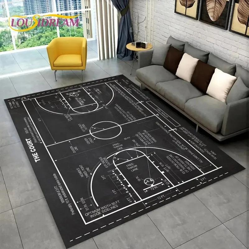 3D Basketball Cour Cartoon Area Rug Large Carpet Rug for Living Room Bedroom Sofa Playroom Doormat Decor Kids Non-slip Floor Mat