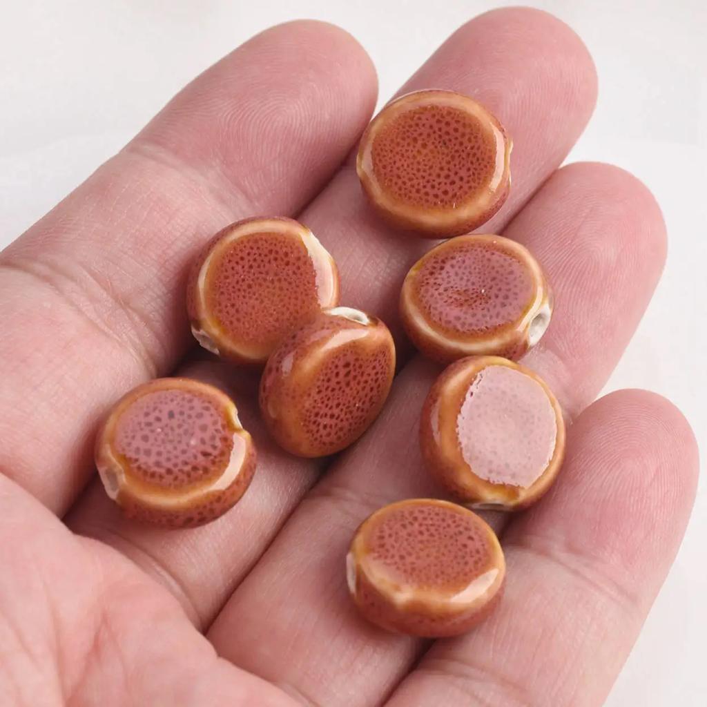 20pcs Flat Round 15mm Handmade Ceramic Porcelain Loose Spacer Beads Lot for Jewelry Making Accessories DIY Crafts Findings Creativity Beads