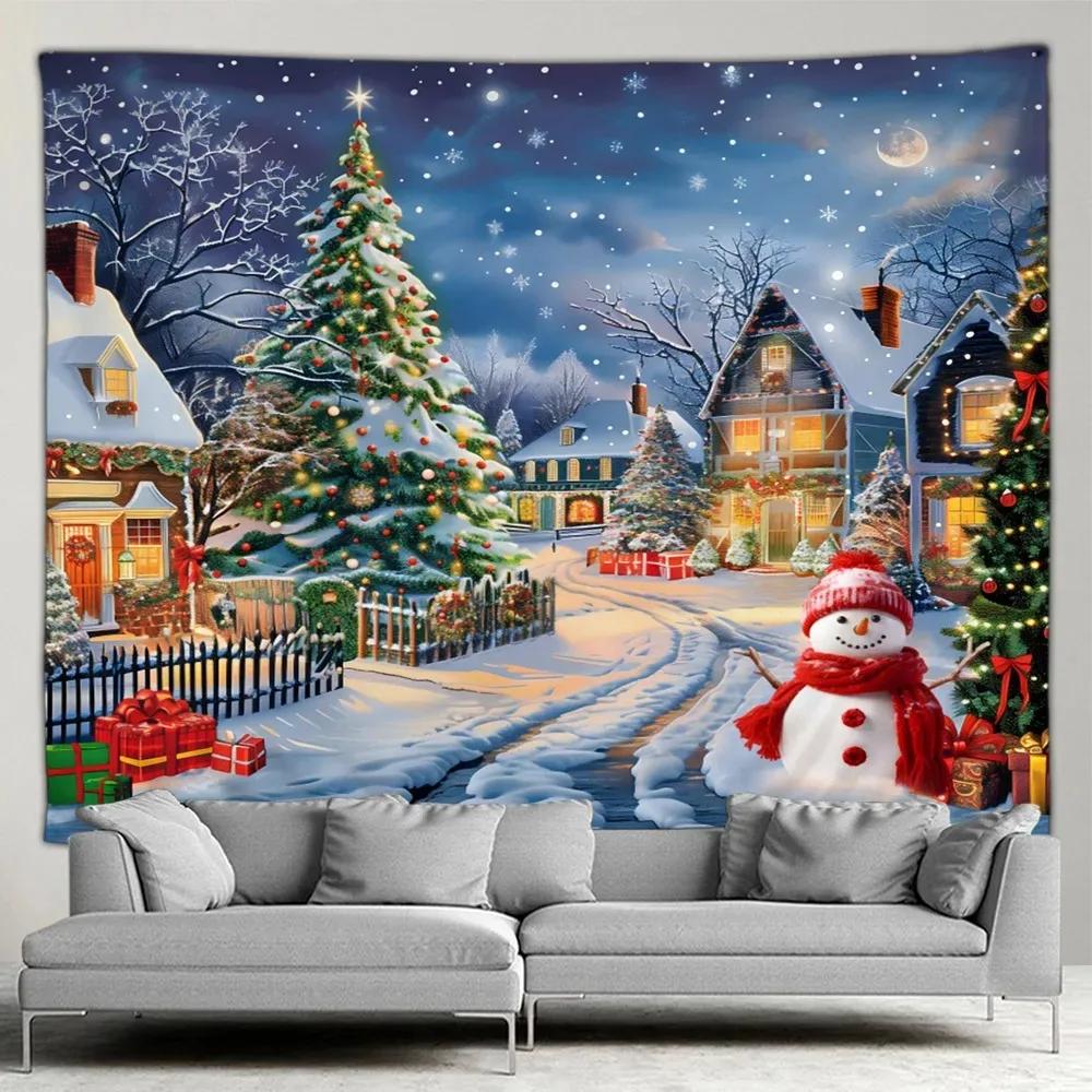 Christmas Tree Snowman Pattern Tapestry Bedroom Living Room Home Christmas Decoration