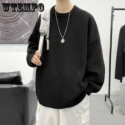 Rundhals-Pullover Herren Einfarbig Warm Dick Lässig Locker Gestrickt Vielseitig