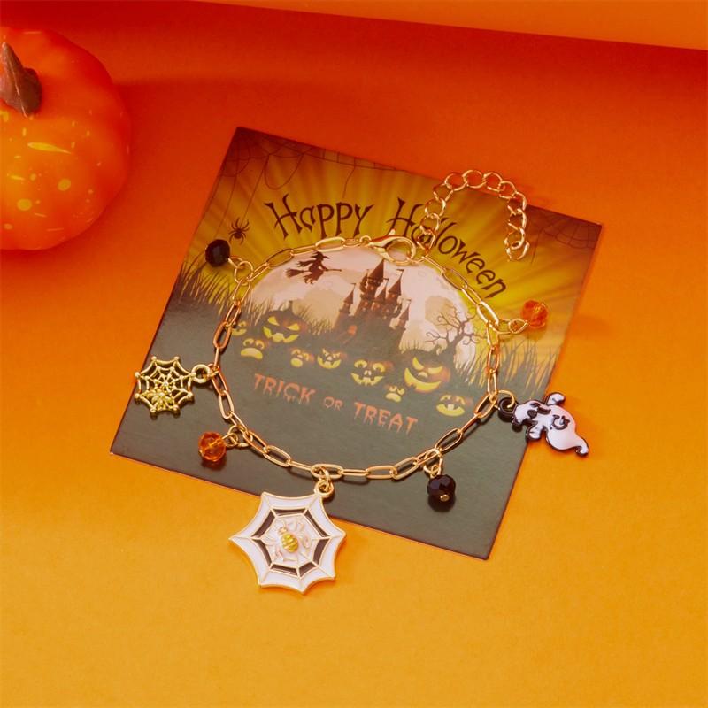 Halloween-Serie Fliegende Katze Skelett Geist Anhänger Armbänder für Damen Handgemacht Dicke Kette Charm-Armband Party Schmuck Geschenke
