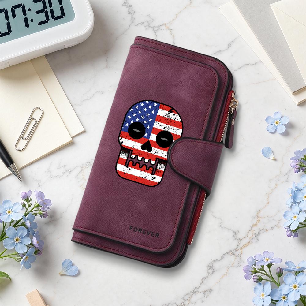 Skull Pattern Long Wallet Durable Fashion Casual Portable Daily Use Card Holder Purse