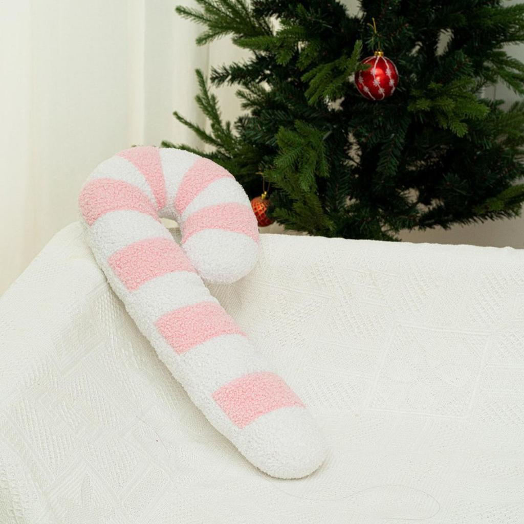 Christmas Decorative Pillows Soft Lollipop Shape Plush Cushion Plush Candy Cane Pillows For Chair Sofa Bedroom Living Room Dorm
