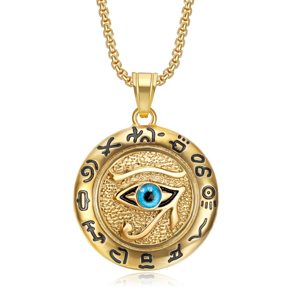 Ägyptisches Auge des Horus Anhänger Gold Silber Farbe Edelstahl Rundes Halskette für Männer Frauen Altes Ägypten Schmuck Geschenk 2025