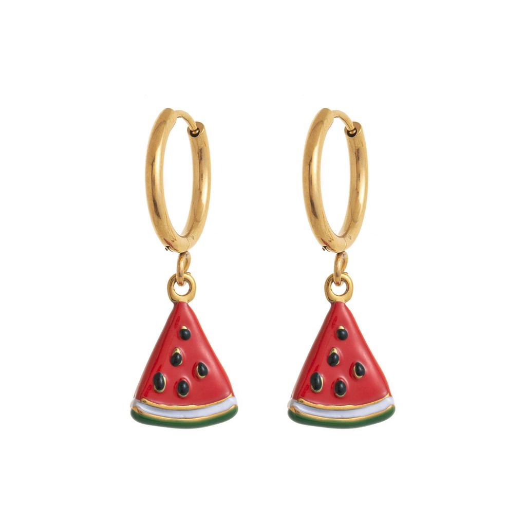 Niche Design Sense Color Zircon Fruit Earrings Stainless Steel Quality Assurance Color