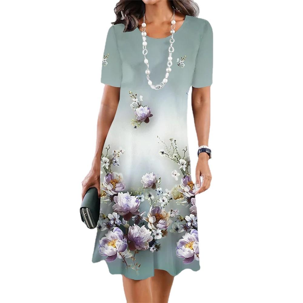 

YYFS Жіноча мода Літо Весна Повсякденні сукні з короткими рукавами та круглим вирізом XXXL