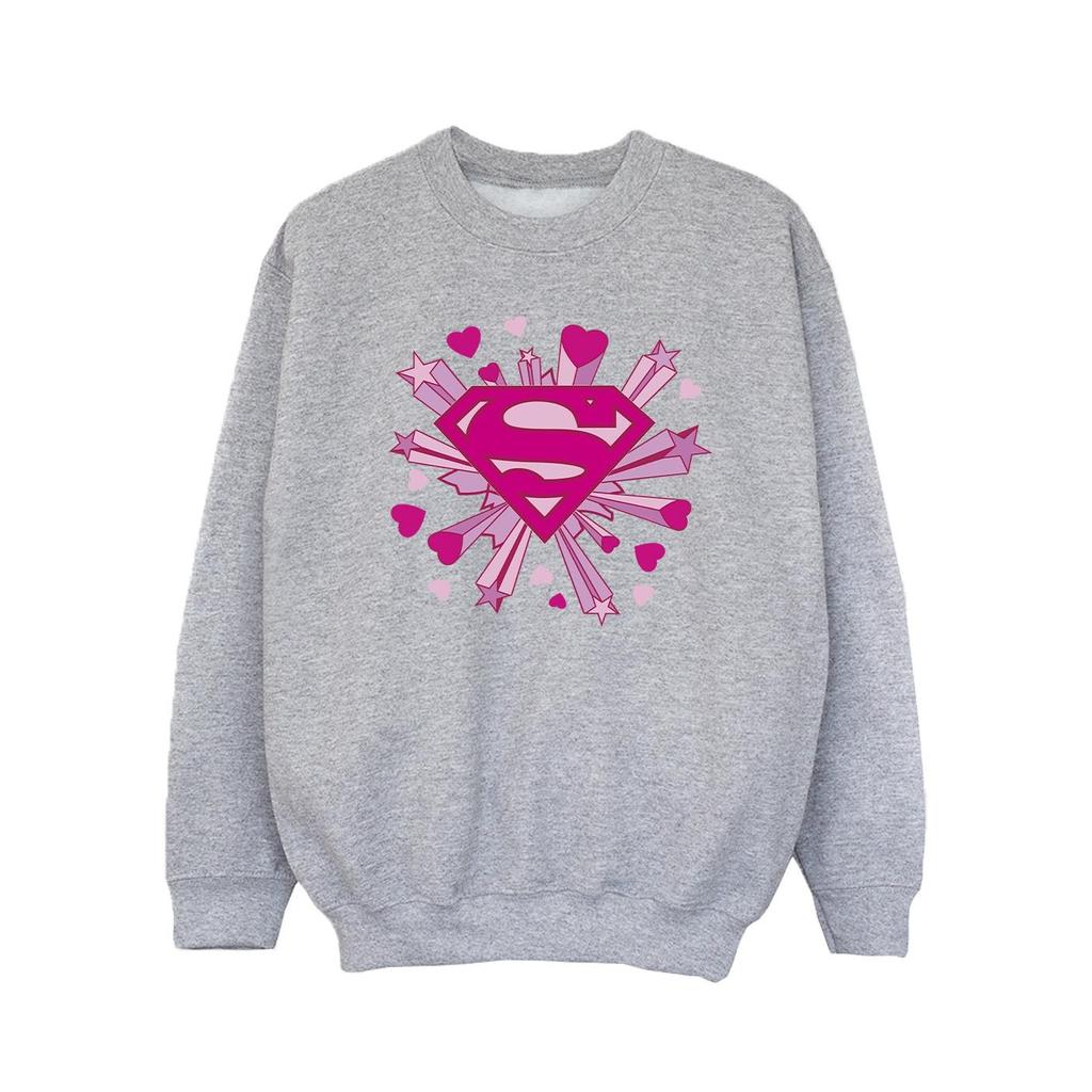 DC Comics Girls Superman Pink Hearts And Stars Logo Sweatshirt