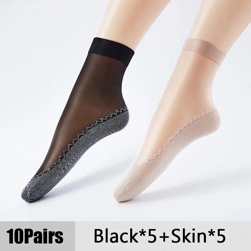 1/10Pairs Womens Anti-Slip Cotton Sock Thin Socks Casual Non-Slip Bottom Splice Spring-Autumn Transparent Ladies Breathable Sock