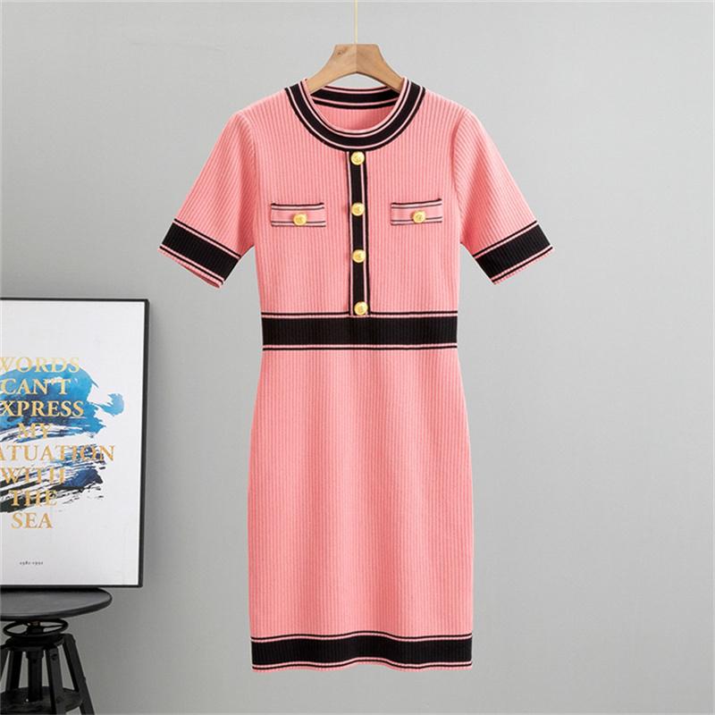 

Женское летнее трикотажное новое платье с коротким рукавом, модное платье высокого класса, стройнящий темперамент, облегающая бедра короткая юбка One Size арбуз красный