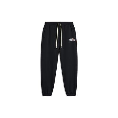 Li Ning Badfive Pantalon de sport en tricot polaire à revers taille moyenne solide pour hommes bas Noir AKLT879-6