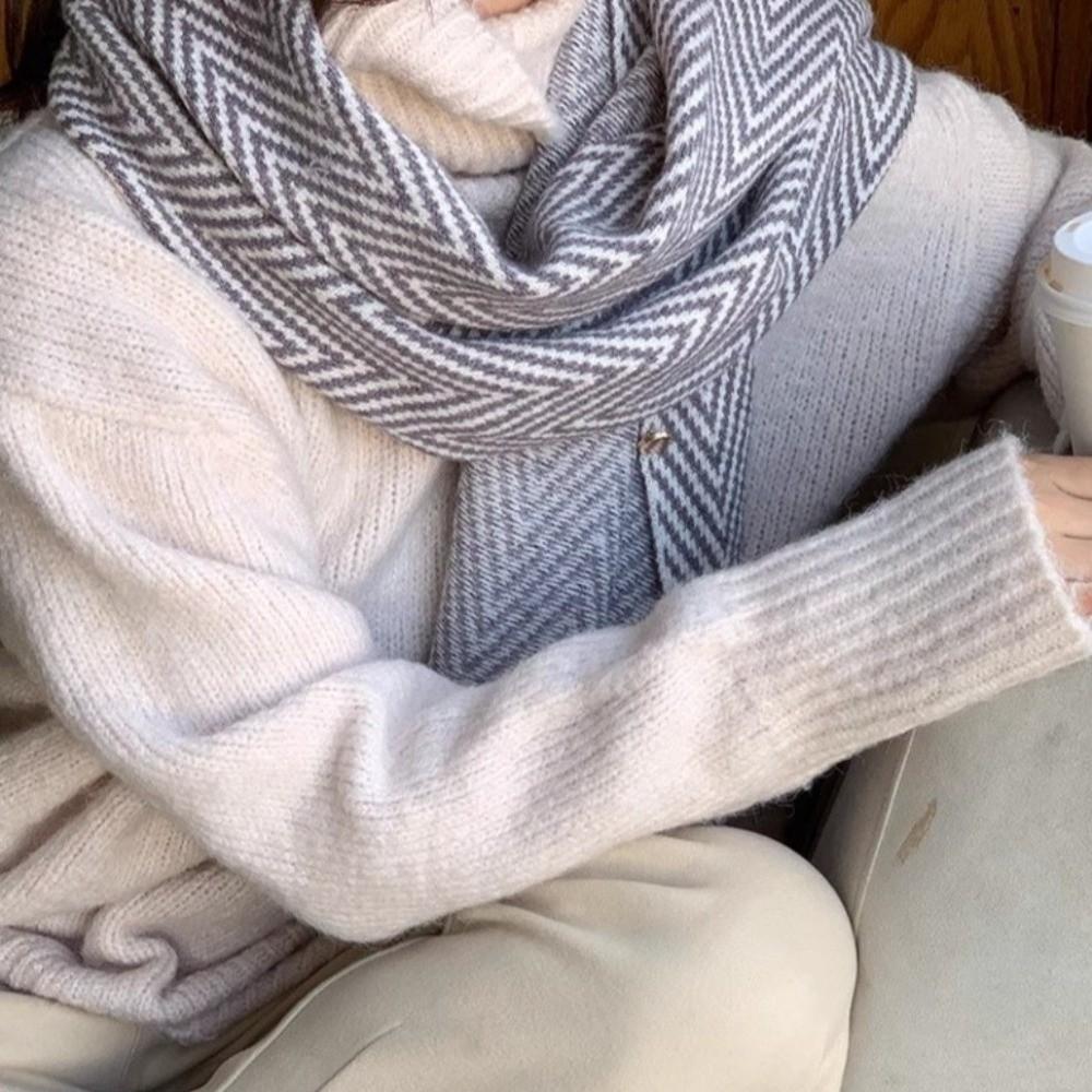 With Button Winter Cashmere Scarves Striped Long Shawl Soft Imitate Cashmere Scarf  Autumn Winter