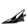 Fashion Patent Leather High Heels Wedges Shoes Lady Trendy Pumps Pointed Toe Hollow Back Strap 6.5 Cm Women Sandals White Heels Shoes