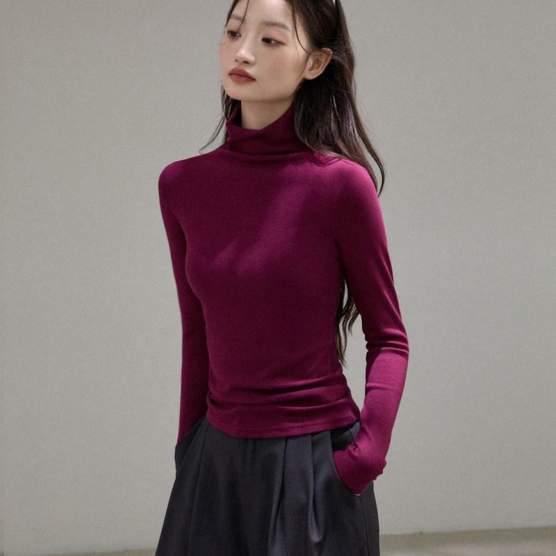 Womens High-Neck Long Sleeve T-Shirt With Brushed Modal Fabric Warm Soft Base Layer Winter