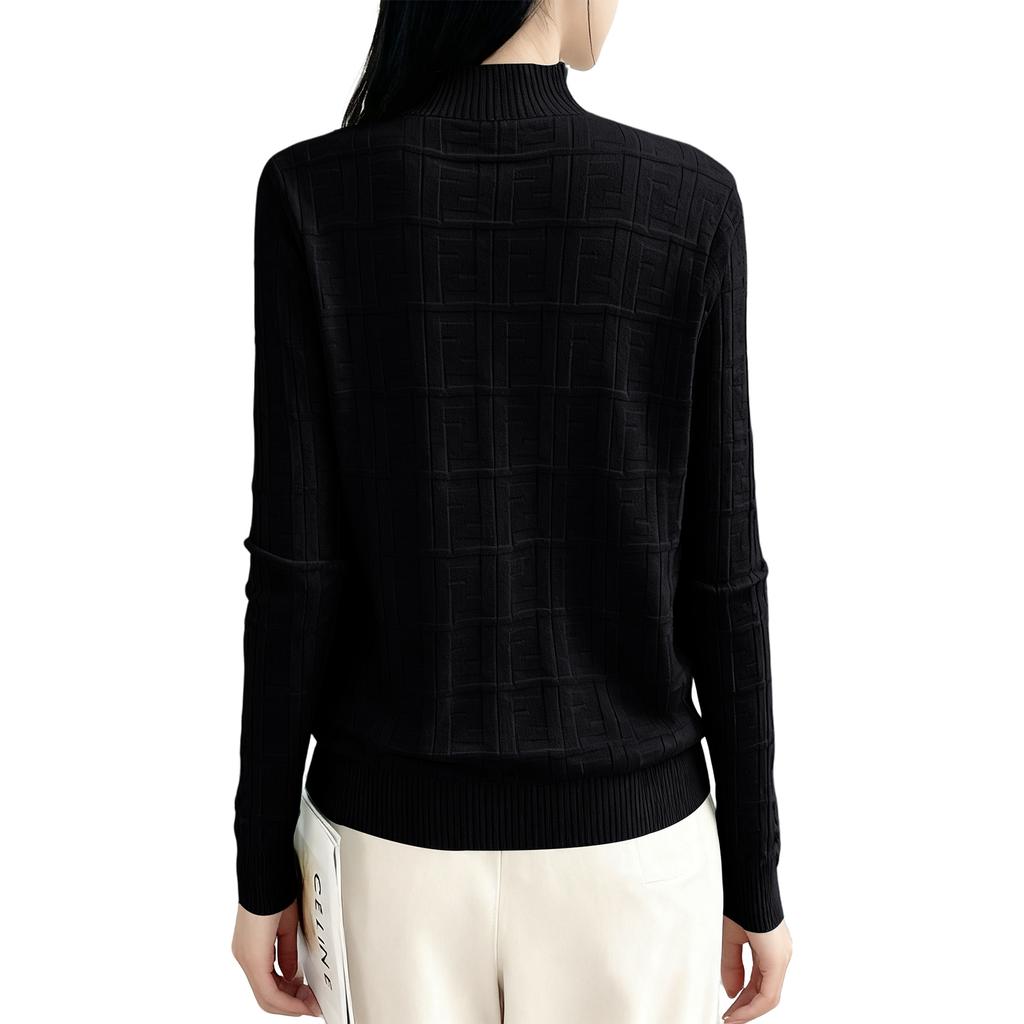 Women's Half Turtleneck Sweater Loose Slimming Long Sleeve Plaid Knitted Bottoming Shirt
