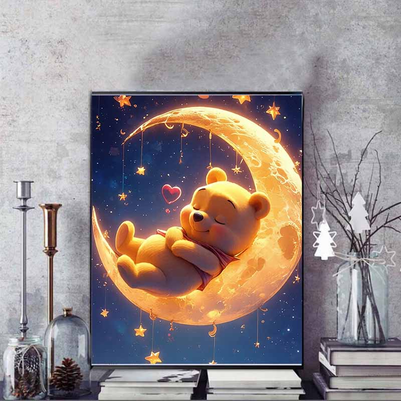 Disney Diamond Painting Winnie The Pooh Sleeping Under The Moonlight Wall Hanging Embroidery Full Diamond Cross Stitch DIY Gift Home Decor
