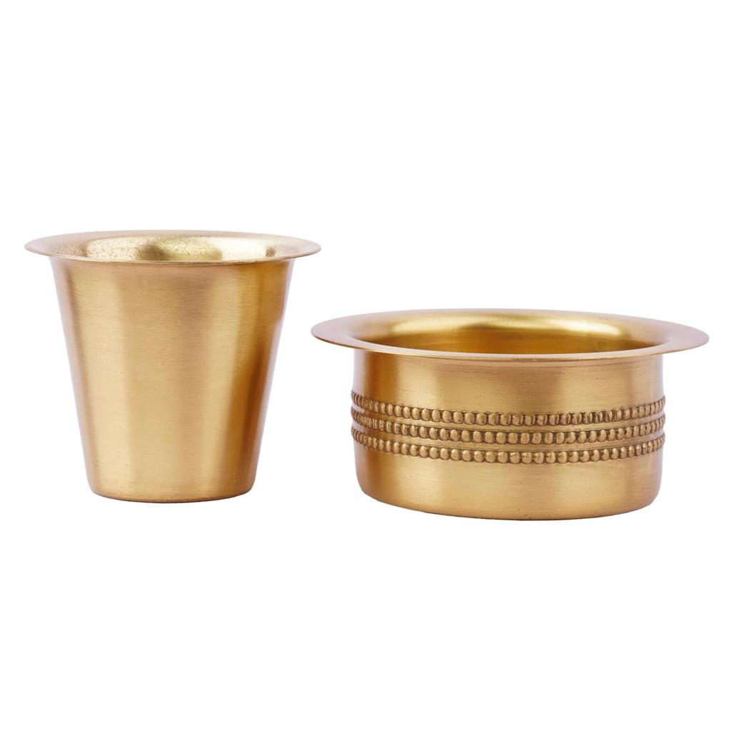 Indian Brass Coffee Cup Dawara Dabara Tumbler for Serving Filter Coffee, Tea Traditional Kumbakonam Brass Dabara - Dotted | Matt - 150ml (Set of 6)